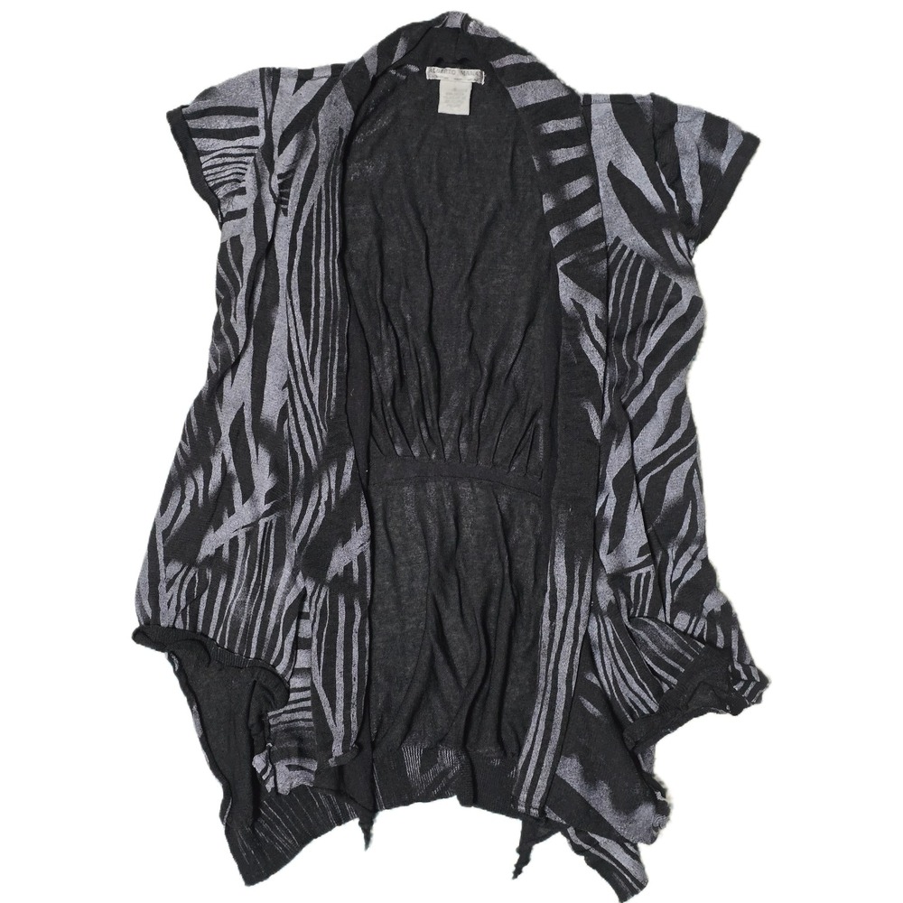 Alberto Makali Cardigan‎ Top S Black Gray Sleeveless Open Front Zebra Print (V)